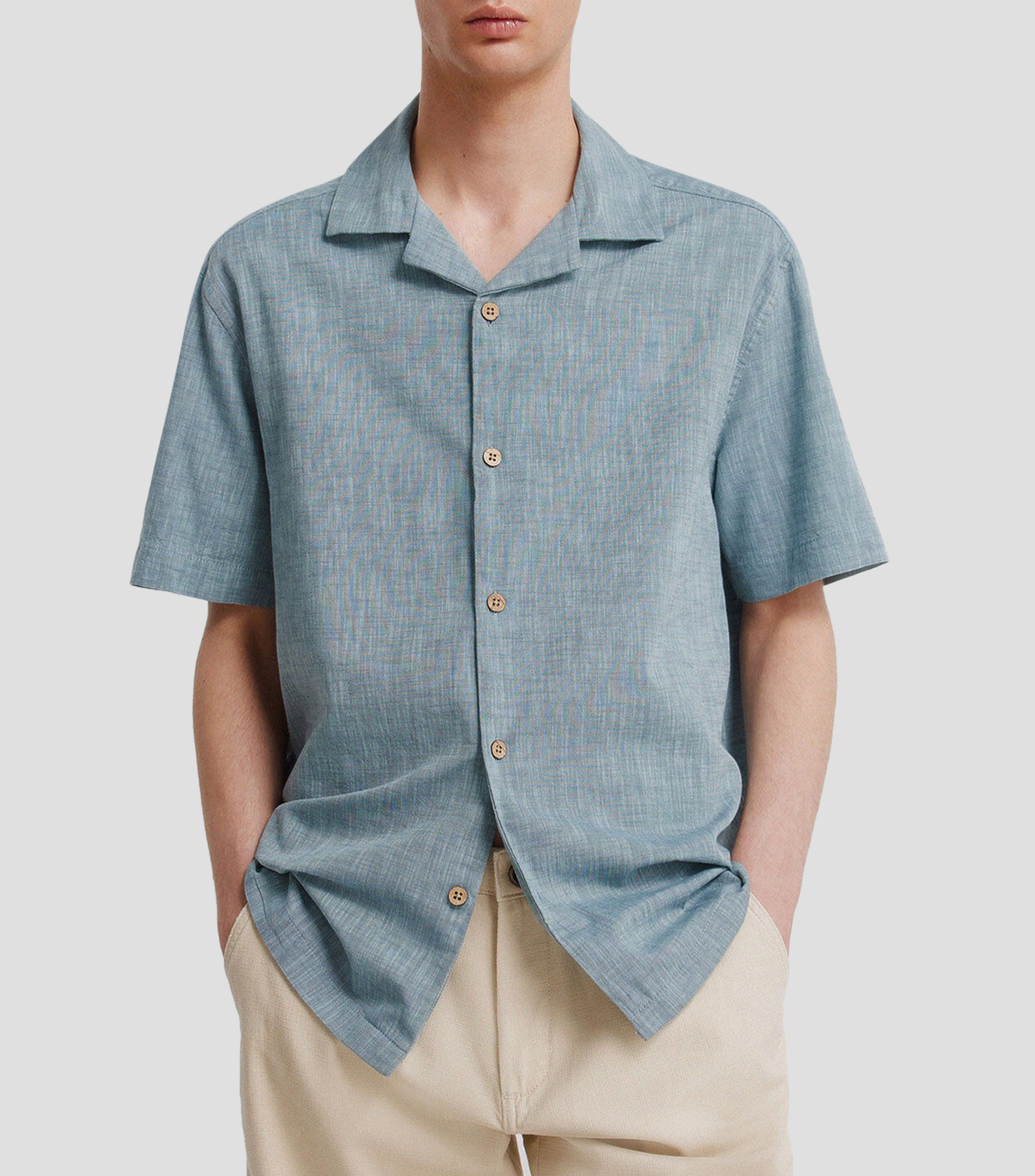Camisa jaspeada manga corta Hombre